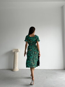 Topshow Emerald Leopard Patterned Long Dress #5