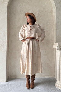 Long Linen Skirt with Embroidery Detail - Stone | Topshow #1