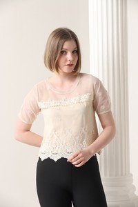 Topshow Raw Neck Mesh Raw Wholesale Blouse #1