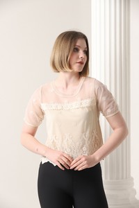 Topshow Raw Neck Mesh Raw Wholesale Blouse #3