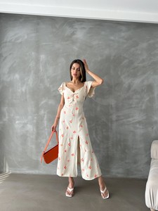 Topshow Orange Pattern Sleeve Ruffle Tie Dress #2