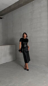 Topshow Black Snakeskin Leather Belted Wholesale Skirt #2