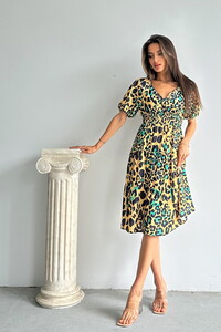 Topshow Leopard Emerald Patterned Long Dress #1