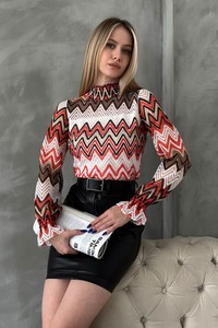 Topshow oranj zigzag patterned blouse #1