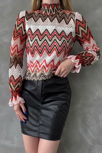 Topshow oranj zigzag patterned blouse #4