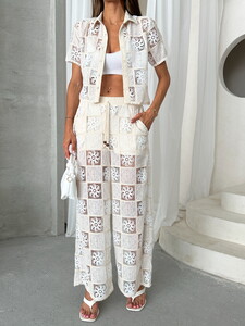 Topshow Stone Cream Lace Trousers #4