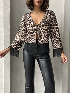 Topshow Leopard F Leopard Patterned Front Tie Wholesale Jacket #4