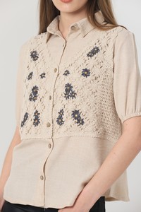 Topshow Stone Half Sleeve Lace Detailed Wholesale Shirt #4