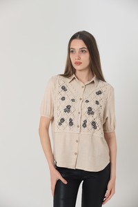 Topshow Stone Half Sleeve Lace Detailed Wholesale Shirt #3