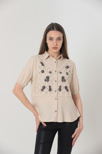 Topshow Stone Half Sleeve Lace Detailed Wholesale Shirt #2