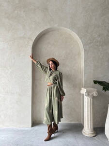 Long Linen Skirt with Embroidery Detail - Light Khaki | Topshow #2