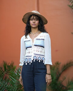 Topshow Stone Blue Striped Long Sleeve Cardigan #5