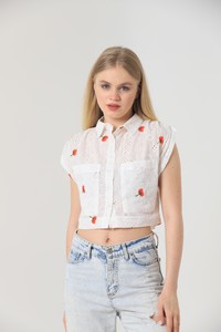 Topshow Red Embroidered Above Belly Wholesale Shirt #1