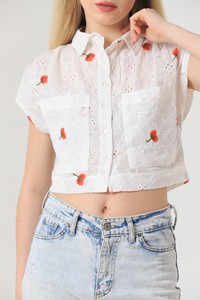 Topshow Red Embroidered Above Belly Wholesale Shirt #2