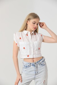 Topshow Red Embroidered Above Belly Wholesale Shirt #4