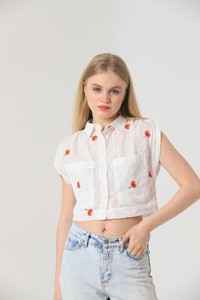 Topshow Red Embroidered Above Belly Wholesale Shirt #5