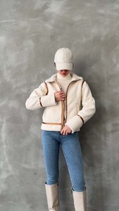 Topshow Cream Tan Zippered Plush Wholesale Coat #2