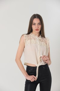 Topshow Stone Shoulder Lace Tie-Up Wholesale Shirt #2