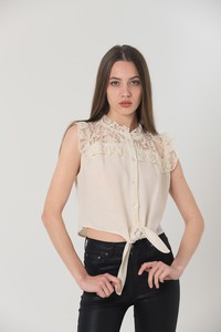 Topshow Stone Shoulder Lace Tie-Up Wholesale Shirt #3