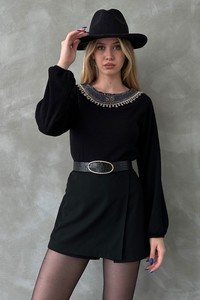 Topshow Black Collar Accessories Knitwear Wholesale Blouse #2