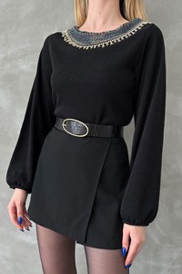 Topshow Black Collar Accessories Knitwear Wholesale Blouse #4