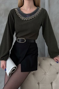 Topshow Khaki Collar Accessories Knitwear Wholesale Blouse #4