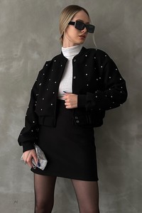 Topshow black stone detailed college jacket #1