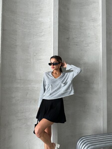 Topshow Gray Shepherd Stitched Knitwear Blouse #3