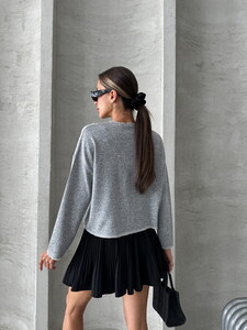 Topshow Gray Shepherd Stitched Knitwear Blouse #5