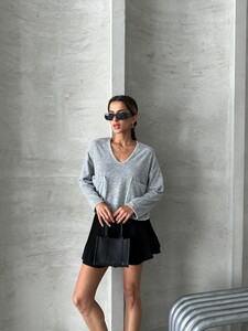 Topshow Gray Shepherd Stitched Knitwear Blouse #2