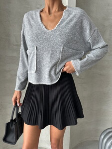 Topshow Gray Shepherd Stitched Knitwear Blouse #4