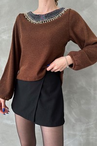 Topshow Brown Collar Accessories Knitwear Wholesale Blouse #2