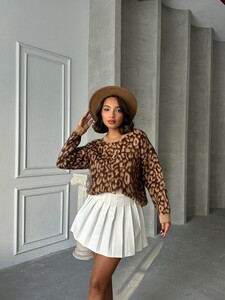 Topshow Coffee K- Leopard Knitwear Wholesale Blouse #3