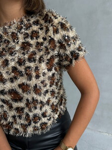 Topshow L. Leopard Fringed Sequined T-Shirt #4