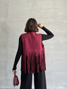 Topshow Burgundy Tassel Dropped Wholesale Vest #5