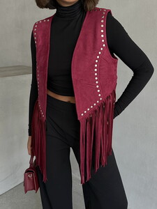 Topshow Burgundy Tassel Dropped Wholesale Vest #3