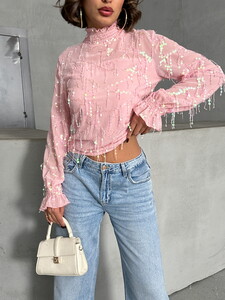 Topshow Pink Fringed Wholesale Blouse #4