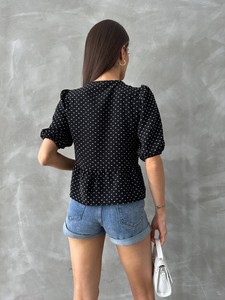 Topshow Black and White Front Tie Polka Dot Wholesale Blouse #5