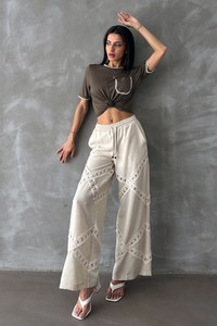 Topshow Stone Lace Detailed Wholesale Trousers #1