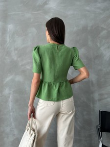 Topshow Emerald Emerald Lace Detailed Wholesale Blouse #4