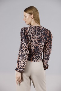 Topshow Big Leopard Shoulder Pleated Chain V Neck Wholesale Blouse #5