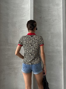 Topshow Small Leopard Leopard Printed Polo Neck T Shirt #5