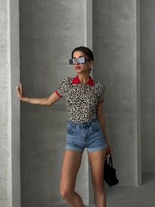 Topshow Small Leopard Leopard Printed Polo Neck T Shirt #2