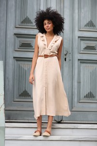 Topshow Stone Belted Linen Wholesale Dress #2