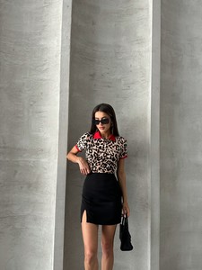 Topshow Big Leopard Leopard Printed Polo Neck T Shirt #3