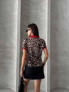 Topshow Big Leopard Leopard Printed Polo Neck T Shirt #5