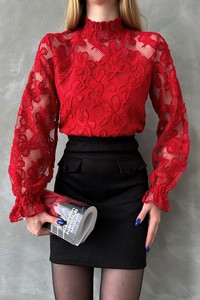 Topshow Red Lace Wholesale Blouse #4