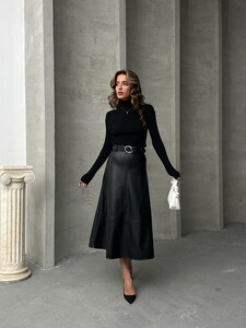 Topshow Black Leather Belted Wholesale Skirt #2