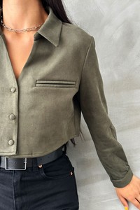 Topshow Khaki Short Suede Shirt #4