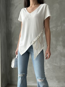 Topshow Cream V-Neck Chain Wholesale Blouse #3